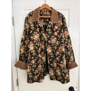 VTG Ralph Lauren Olive Floral Barn Coat 3X Moody Botanical Heritage Chore Jkt